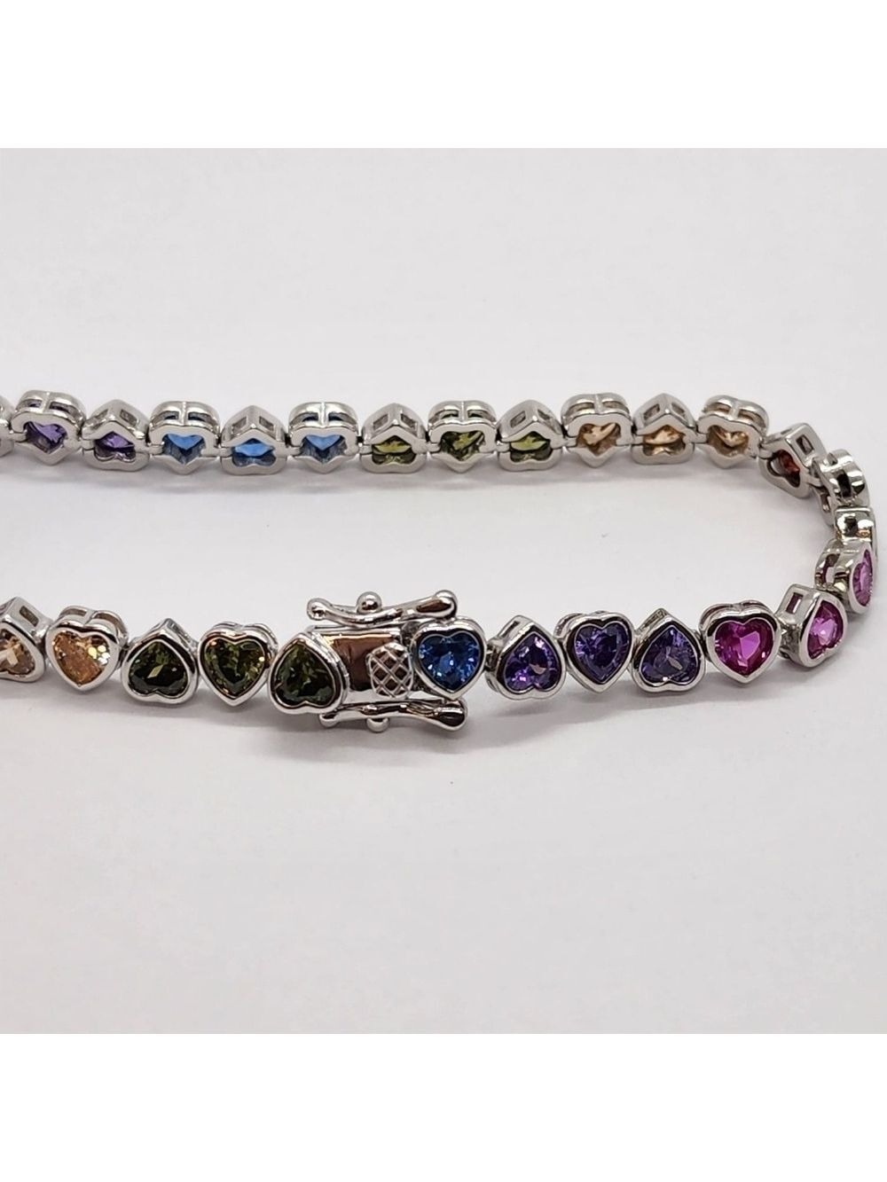 Sterling Silver 925 Rainbow Hearts Bracelet – Colorful & Charming Jewelry - Picture 2 of 3